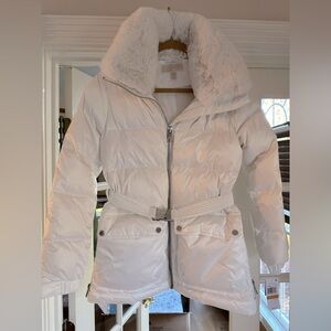 Michael Kors down puffer belted, white jacket. NWT. Size Small